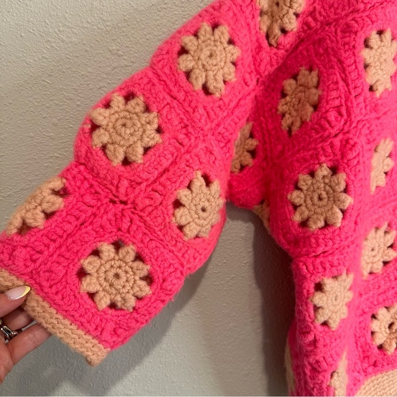 Handmade Pink Crochet Cardigan Sweater - Picture 3 of 7